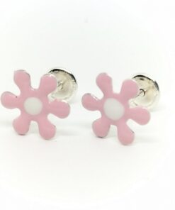 Pendiente plata margarita rosa