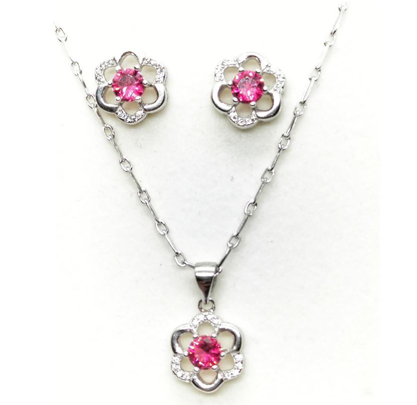 Conjunto plata piedra roja