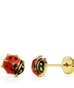Pendientes mariquita 4mm para mujer, niña o bebé. Oro 18K