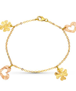 Pulsera oro corazones y flores