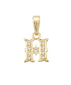 Colgante oro letra H con circonitas 12mm.