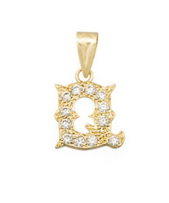 Colgante oro letra Q con circonitas 12mm.