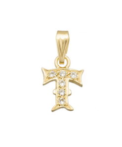 Colgante oro letra T con circonitas 12mm.