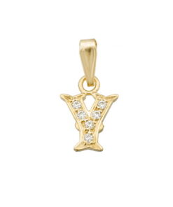 Colgante oro letra Y con circonitas 12mm.