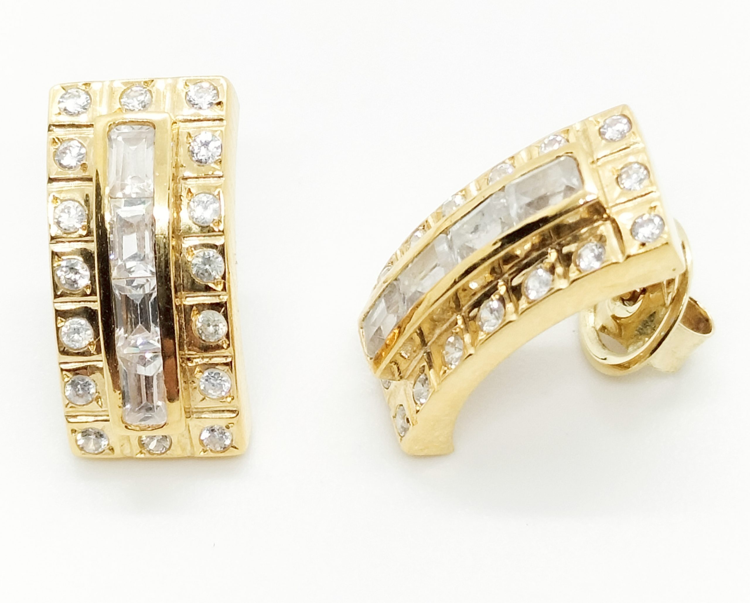 Pendientes de cierre circonitas cuadraditos para mujer, oro 18k - Imagen 2