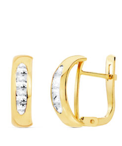 Pendientes de cierre bandas circonitas para mujer, oro 18k