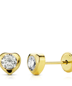 Pendientes corazón 5mm para mujer, niña o bebé. Oro 18K