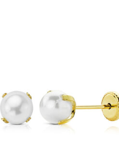 Pendientes perla 5mm para mujer, niña o bebé. Oro 18K