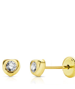 Pendientes oro corazón circonita-4mm para mujer, niña o bebé. Oro 18K