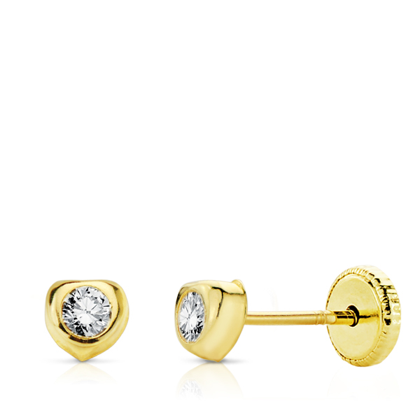 Pendientes oro corazón circonita-4mm para mujer, niña o bebé. Oro 18K