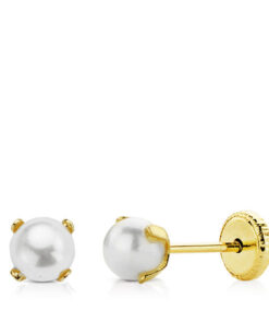 Pendientes perla 4mm para mujer, niña o bebé. Oro 18K
