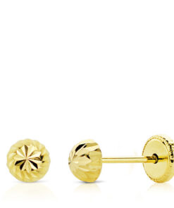 Pendientes media-bola tallada 5mm para mujer o niña. Oro 18K