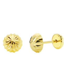 Pendientes media-bola tallada 3mm para mujer, niña o bebé. Oro 18K