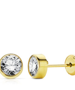 Pendientes redondos circonita-5mm para mujer, niña o bebé. Oro 18K