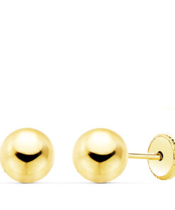Pendientes bola lisa 6mm para mujer o niña. Oro 18K