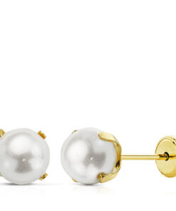 Pendientes perla con patillas 6mm para mujer, niña o bebé. Oro 18K