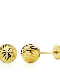 Pendientes bola tallada 7mm para mujer o niña. Oro 18K