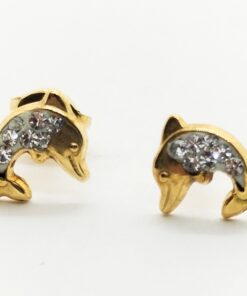 Pendientes delfín circonitas para mujer, niña o bebé. Oro 18K