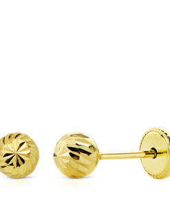 Pendientes bola tallada 5mm para niña o bebé, oro 18 kilates.