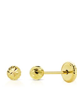 Pendientes bola tallada 4mm para niña o bebé, oro 18 kilates.