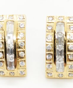 Pendientes de cierre circonitas cuadraditos para mujer, oro 18k