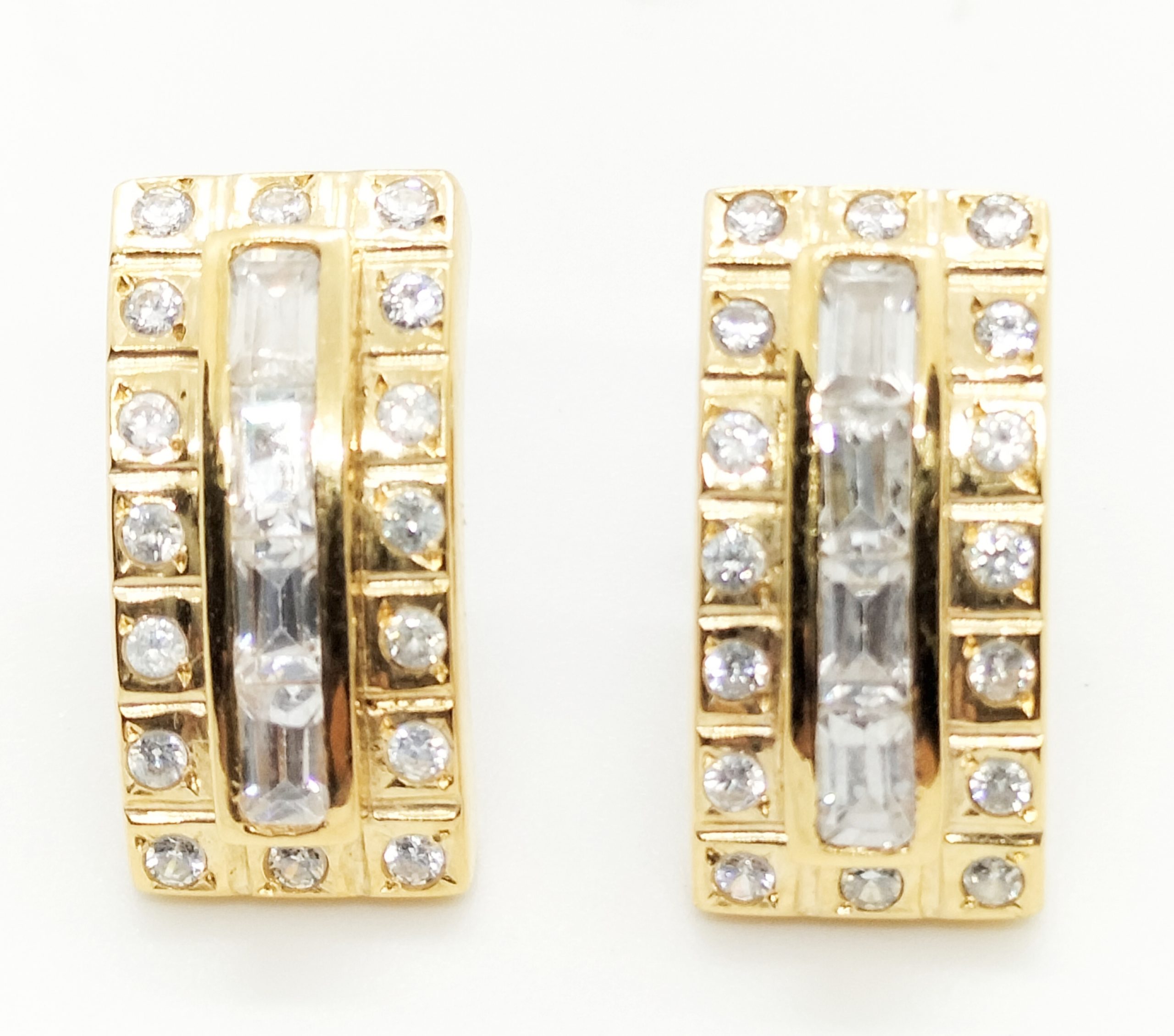 Pendientes de cierre circonitas cuadraditos para mujer, oro 18k