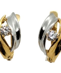 Pendientes de cierre bicolor piedra para mujer, oro 18k