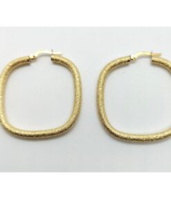 Pendientes aro cuadrado matizado medida 36 x 3 mm, oro 18 k