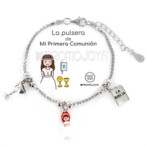 Pulsera plata primera Comunión rodiada