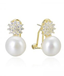 Pendientes plata dorada perla y circonitas