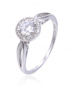 Sortija plata rodiada solitario