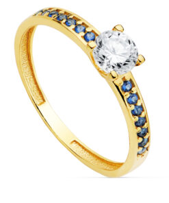 Anillo Oro Solitario con Zafiros