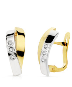 Pendientes de cierre bandas bicolor para mujer, oro 18k