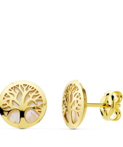 Pendientes árbol de la vida para bebe niña o mujer, oro 18K