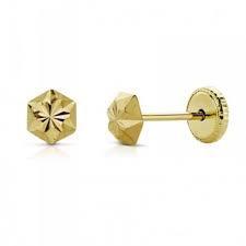 Pendientes clavo 5mm para bebe niña o mujer, oro 18K