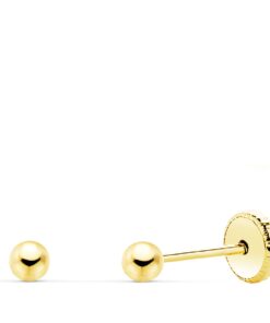 Pendiente bola lisa 3mm bebé o niña fresa, 18K