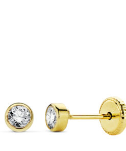 Pendientes redondos 3mm para bebe niña o mujer, oro 18 K