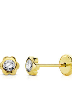 Pendientes margarita 4mm para mujer, niña o bebé, oro 18 kilates