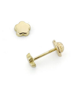 Pendientes flor lisa bebé o niña, oro 18 Kilates