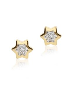 Pendientes estrella circonita para mujer, niña o bebé, oro 18 kilates.