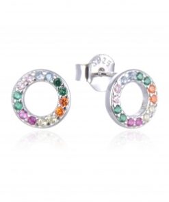 Pendientes plata circulo piedras color