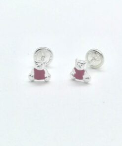 Pendientes plata osito esmalte rosa