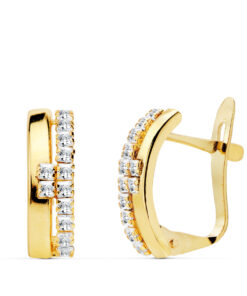 Pendientes de cierre circonitas cuadradas para mujer, oro 18k