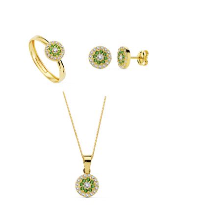 Juego oro 18 k esmeraldas y circonitas