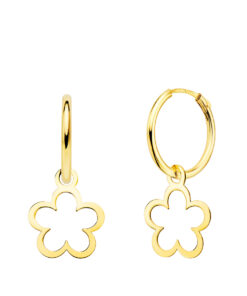 Pendientes aro colgante margarita, oro 18 kilates