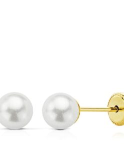 Pendientes bebé o niña perla, oro 18 kilates