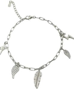 Pulsera plata hojas con circonitas