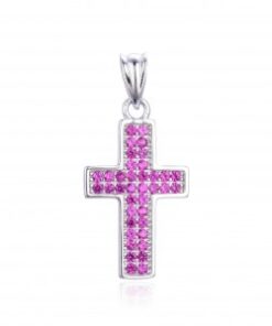 Cruz plata piedras rubí
