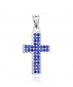 Cruz plata piedras zafiro