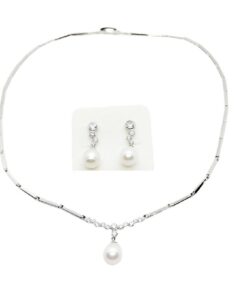 Juego plata rodiada perlas